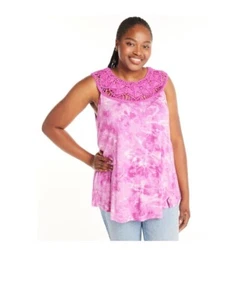 Top oscilante Terra & Sky para mujer talla grande 4X 28W-30W macramé azul marino oscuro/azul azulejo - Imagen 1 de 4