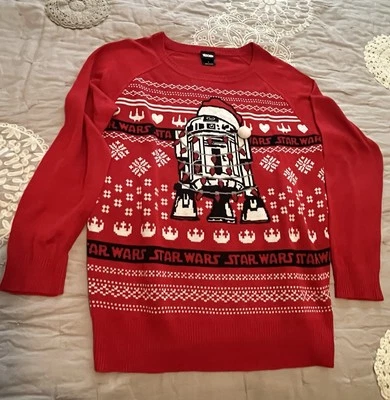 Suéter de Natal feio Star Wars R2-D2 vermelho em excelente estado usado tamanho grande 100% acrílico festa - Imagem 1 de 4
