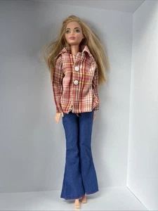 VTG Retro Look - Clone Barbie 70s Style Clothes Plaid Jean Bell Bottom Pants Set - Picture 1 of 8