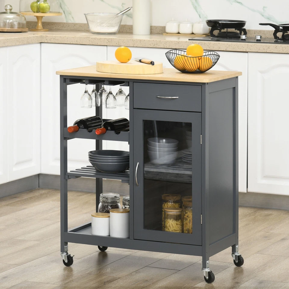 HOMCOM Utility Kitchen Cart Rolling Kitchen Island Storage