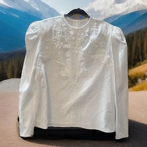 Vintage 80er Scott McClintock Gr. 16 weiß Spitze Stickerei Cottagecore Bluse - Bild 1 von 9