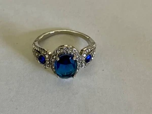 Schöner Ring blauer Saphir & CZ silberfarben Größe 6,75 - Bild 1 von 6