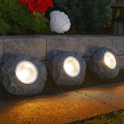 3er Set LED Solar Deko Steine Gartenlampe Wegelampe Außenleuchte Solarlampe - Bild 1 von 4