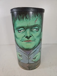 Frankenstein Cheinco 1960’s Vintage Metal Trash Can Universal Monster 16” W/ Lid - Picture 1 of 11