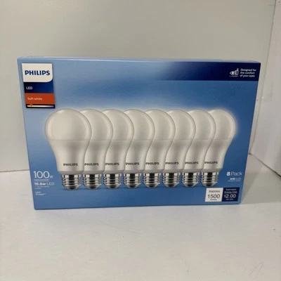Philips LED Soft White 100W Replacement 16.6W A19 Bulb 8 pack 1500 Lumens - Image 1 of 4