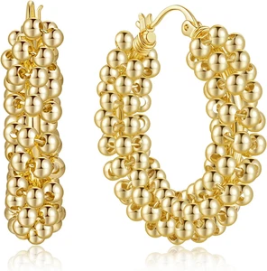 14K Gold Hoop Earrings for Women Unique Large Hoops Earring Thick Hoop Earrings - Picture 1 of 9