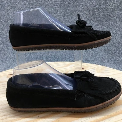 Тапочки женские Minnetonka 9,5 Kilty протектор мокасины черная замша комфорт бант - Изображение 1 из 4