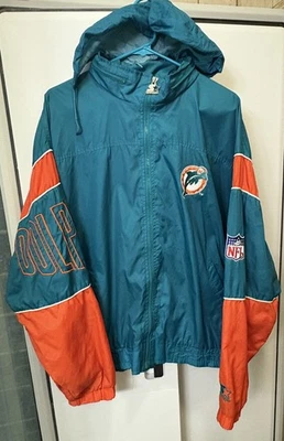 Chaqueta cortavientos vintage años 90 Starter NFL Miami Dolphins capucha grande Foto 1 de 4