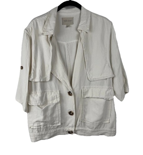 OFF WHITE Giacca misto lino Moon River taglia small bianco sporco oversize bottoni cappotto lavoro