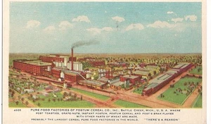 Pure Food Factories Postum Cereal Battle Creek MI Michigan Mich Postcard - Picture 1 of 1