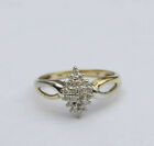 Damen echter runder Diamant Marquise Form Cluster Ring ~ 10K Gelb/Weißgold