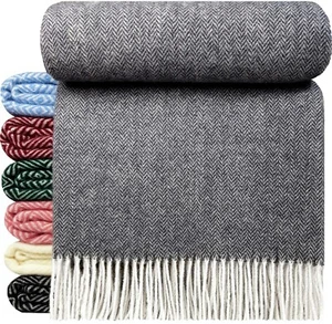 Wolldecke 100% Schurwolle Wohndecke Plaid 140x200cm Tirol Dunkelblau/Dunkelgrau - Bild 1 von 5