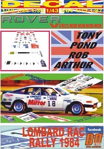 DECAL ROVER SD1 VITESSE TONY POND RAC RALLY 1984 DnF (04) - Foto 1 di 1
