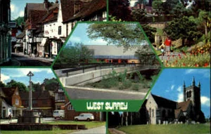 Postal de Inglaterra ~ 1970 Mulit-View WEST SURREY Farnham Woking Guildford etc. - Imagen 1 de 2