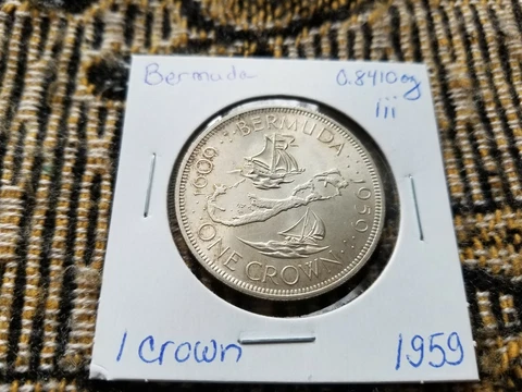 Bermuda 1 Crown 1959 Silver 0.8410 ASW - AU Almost Uncirculated - iii Cover