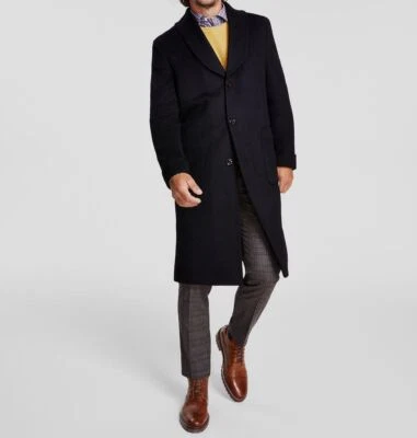 Abrigo Tallia Para Hombre Negro Ajuste Clásico Peso Medio Mezcla Lana Sólida Talla M Foto 1 de 4