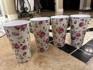 Victorian Trading Co Company Floral Rose Drinking Cups Melamine 4 Pack Lot - Picture 1 of 7