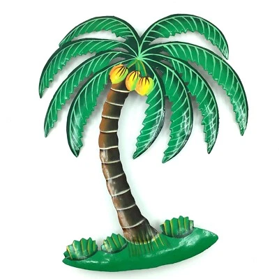 Bending Palm Tree 13" Tropical Indoor Outdoor Handcrafted Haitian Metal Art - Imagem 1 de 2