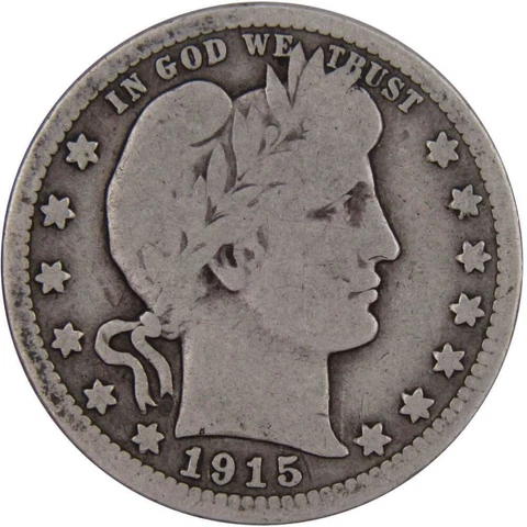 1915 Barber Quarter G Good 90% Silver 25c US Type Coin Collectible Cover
