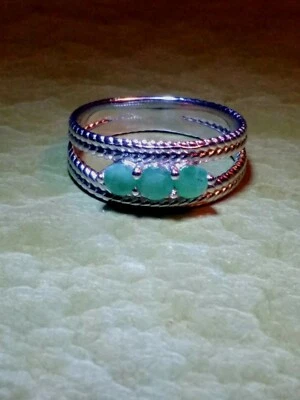 Women's Ring-Natural Zambian Emeralds-Sz.6.25-Stamped 925 Sterling Silver - Изображение 1 из 4