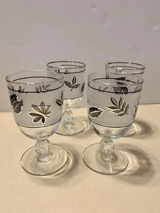 Set Of 4-VINTAGE LIBBEY SILVER LEAF WINE GLASSES MID CENTURY MODERN MCM - Picture 1 of 16