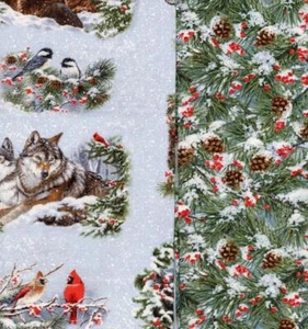 Fat Quarter Bundle Set of 2 Winter Animals Pine Cone Quilt Sew Fabric Elizabeth - Picture 1 of 1