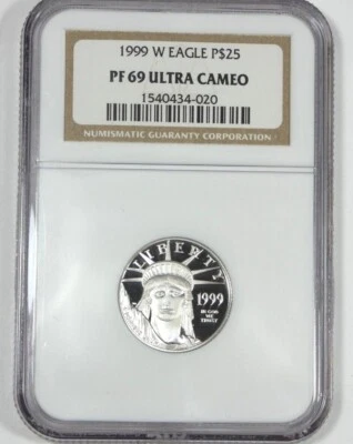 Proof 1999 American 1/4 oz Platinum Eagle $25 NGC PROOF  69 Ultra Cameo - Image 1 of 4