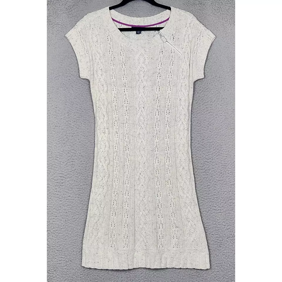 TOMMY HILFIGER Sweater Dress Womens Medium Beige Oatmeal Cable Knit Wool Angora - Image 1 of 4