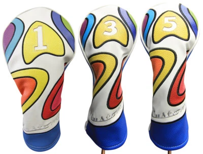 Majek Retro Golf #1 3 5 Driver & Wood Headcover Psychedelic Design Vintage Style - Image 1 of 4