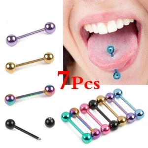 7 Stck. Lounge Zunge Bar Ringe Bunt Stahl Körper Piercing Schmuck Bars - Bild 1 von 10