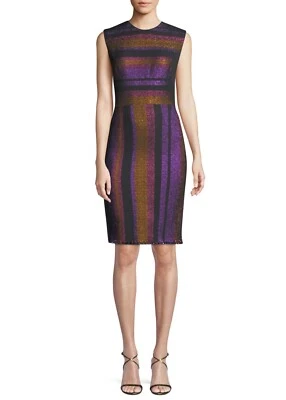 Diane Von Furstenberg 金属条纹无袖紧身连衣裙 10 码 MSRP $548 — 第 1/4 张图片