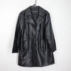 Vtg Tannery West Leather Jacket Coat Plus 24W 26W Black Button Pockets Lined - Picture 1 of 20