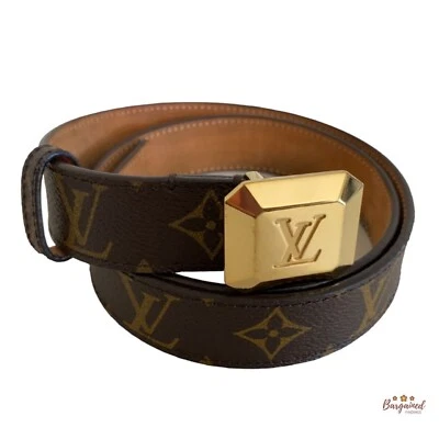 Auténtico Louis Vuitton Monograma Lona Cabujón Oro Logo Hebilla Cinturón 80/32 Foto 1 de 4