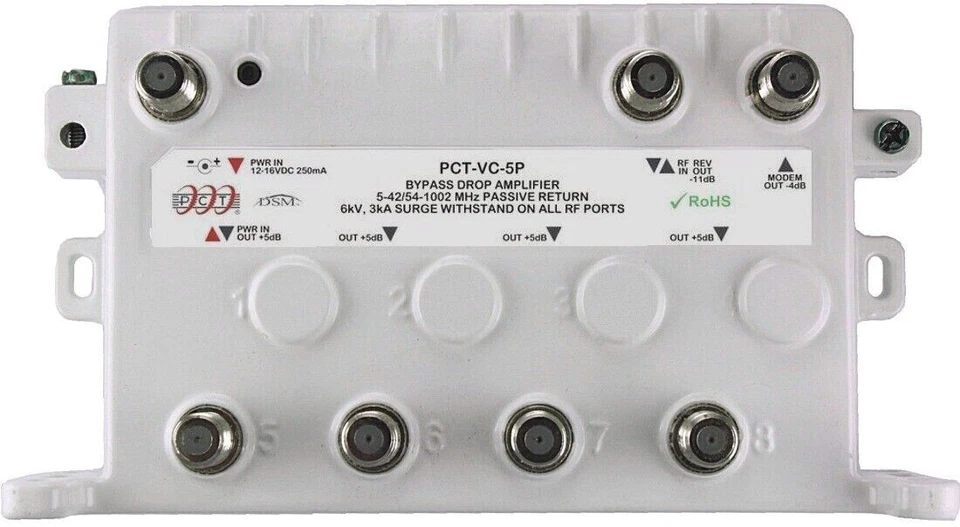 PCT-VC-5P 5 Port Cable TV OTA Satellite HDTV Amplifier Splitter Signal Booster - Image 1 of 4