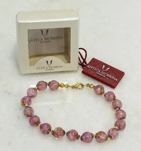 Antica Murrina Venezia Murano Pink Glass Bracelet Handblown 8" - Picture 1 of 5