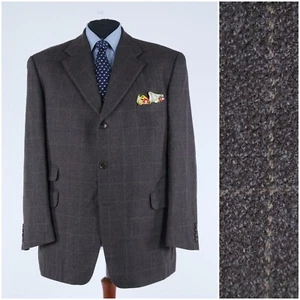 Windowpane Blazer 50R UK Size ATELIER TORINO Check Brown Wool Sport Coat Jacket - Picture 1 of 16