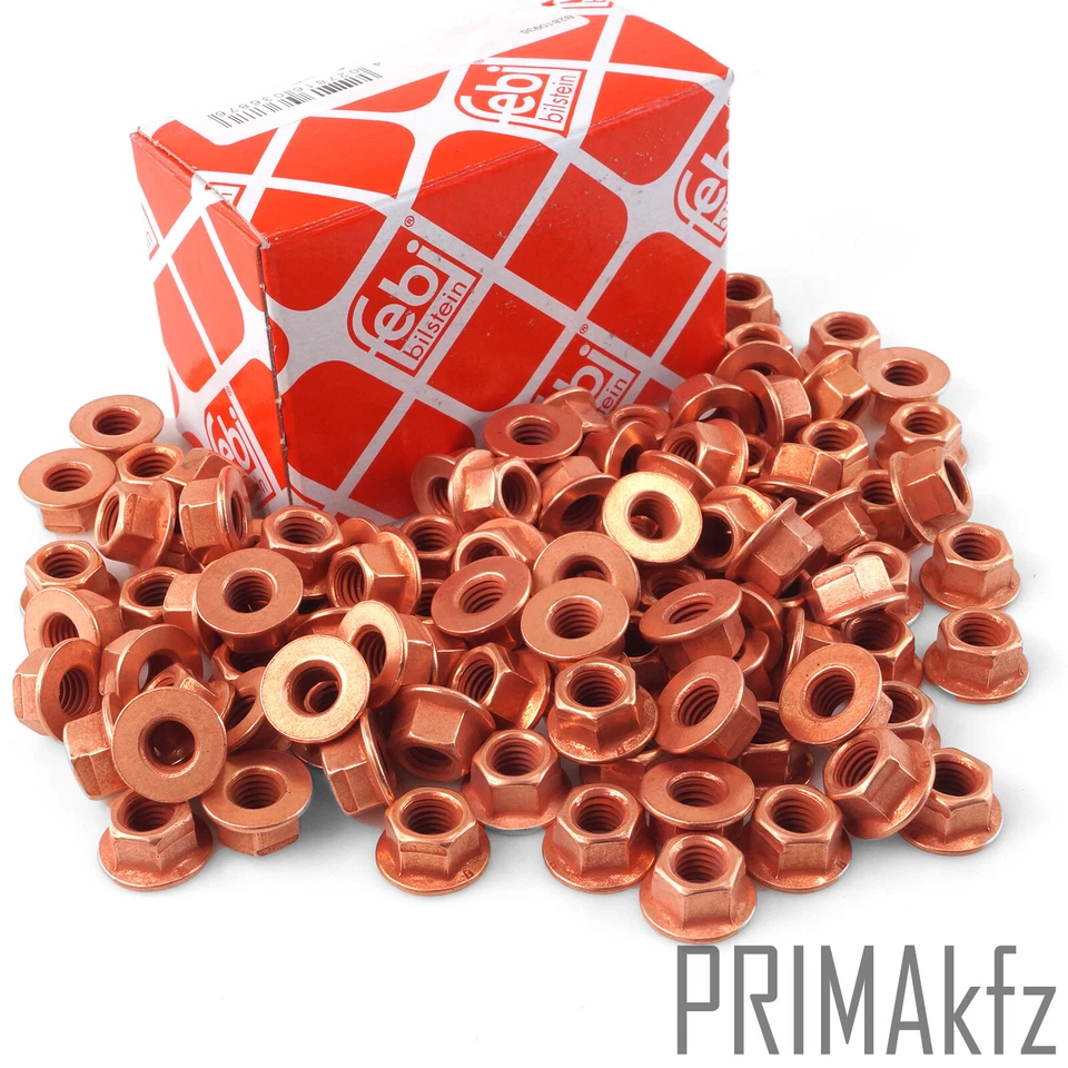 100x FEBI BILSTEIN Abgaskrümmer Mutter Kupfer M8 x 1,25 MERCEDES BMW VAG - Bild 1 von 2