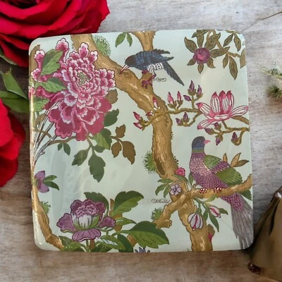 Caspari Le Jardin Chinois Square 10” Salad Dessert Plates White Blue Floral  - Image 1 of 3