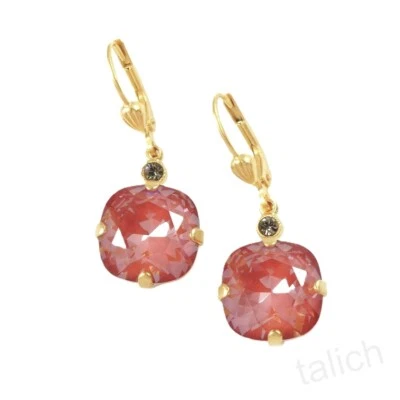 La Vie Parisienne 14K золото покрытием большой круглый кристалл серьги в темно-бордовый воспламенить - Изображение 1 из 4