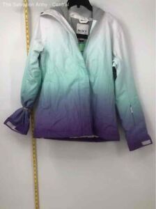 ROXY Womens White Green Purple Tie Dye Dry Flight Hooded Ski Jacket Size Small