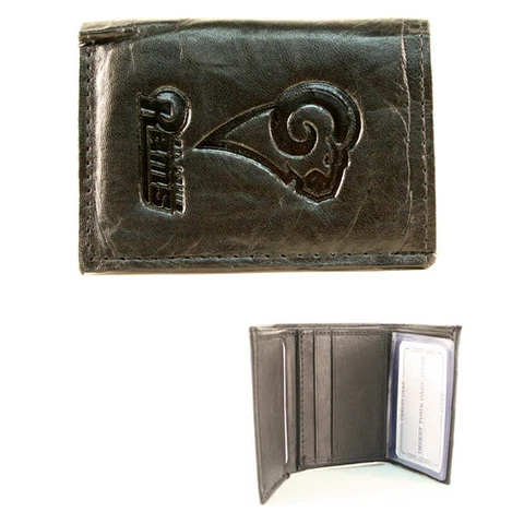 St. Louis Rams Genuine Leather Wallet Black NFL Football Billfold Tri fold Cover