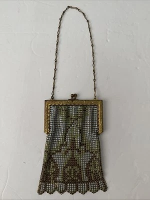 Vintage Whiting  Davis Metal Purse Silver Metallic Art Deco Colored Green & Blue - Image 1 of 4