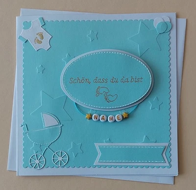 Glückwunsch Karte Geburt Junge mit Umschlag und Namen Handarbeit Grusskarte  - Bild 1 von 4