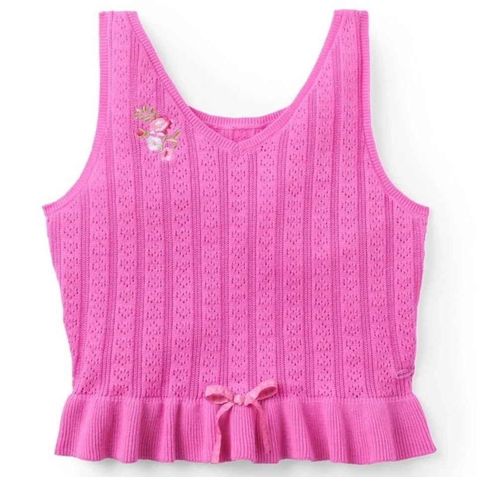 AMERICAN GIRL X LOVESHACKFANCY Girls Garden Party Peplum Tank Top S 7/8 Bow Knit - Image 1 of 4