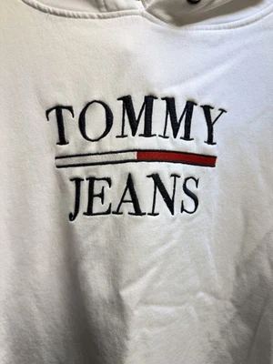 Tommy Hilfiger Sudadera Mujer Grande Blanca Sudadera con Capucha Logo Bandera Pullover Top Foto 1 de 4