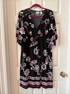 Chicos Size 2 (12) Kimono Style Dress Black/fuschia/white - Picture 1 of 4
