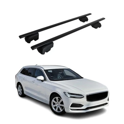 Barras transversales portaequipajes de techo de hierro para Volvo V90 2018-2021 negras 2 piezas Foto 1 de 4