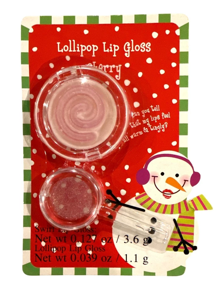 Juego de 2 piezas de brillo de labios con forma de caramelo + piruleta sabor cereza VACACIONES/NAVIDAD Foto 1 de 1