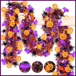 2m Halloween Kranz Anhänger Glitzer Kunststoff Fledermaus Kürbis Halloween Tür - Bild 1 von 28