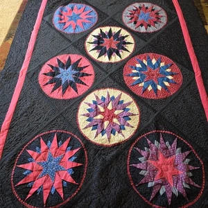 Vintage Handarbeit Seemannskompass Stern Quilt 67"x 97" rosa marine maritim Baumwolle - Bild 1 von 23